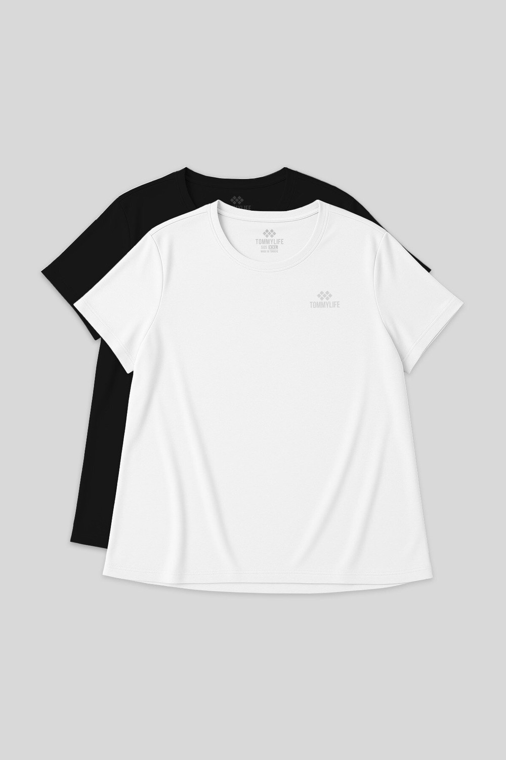 Tommy Life Rahat Form 3lü Paket Siyah-Beyaz-Haki Büyük Beden Performans Kadın T-Shirt-97308