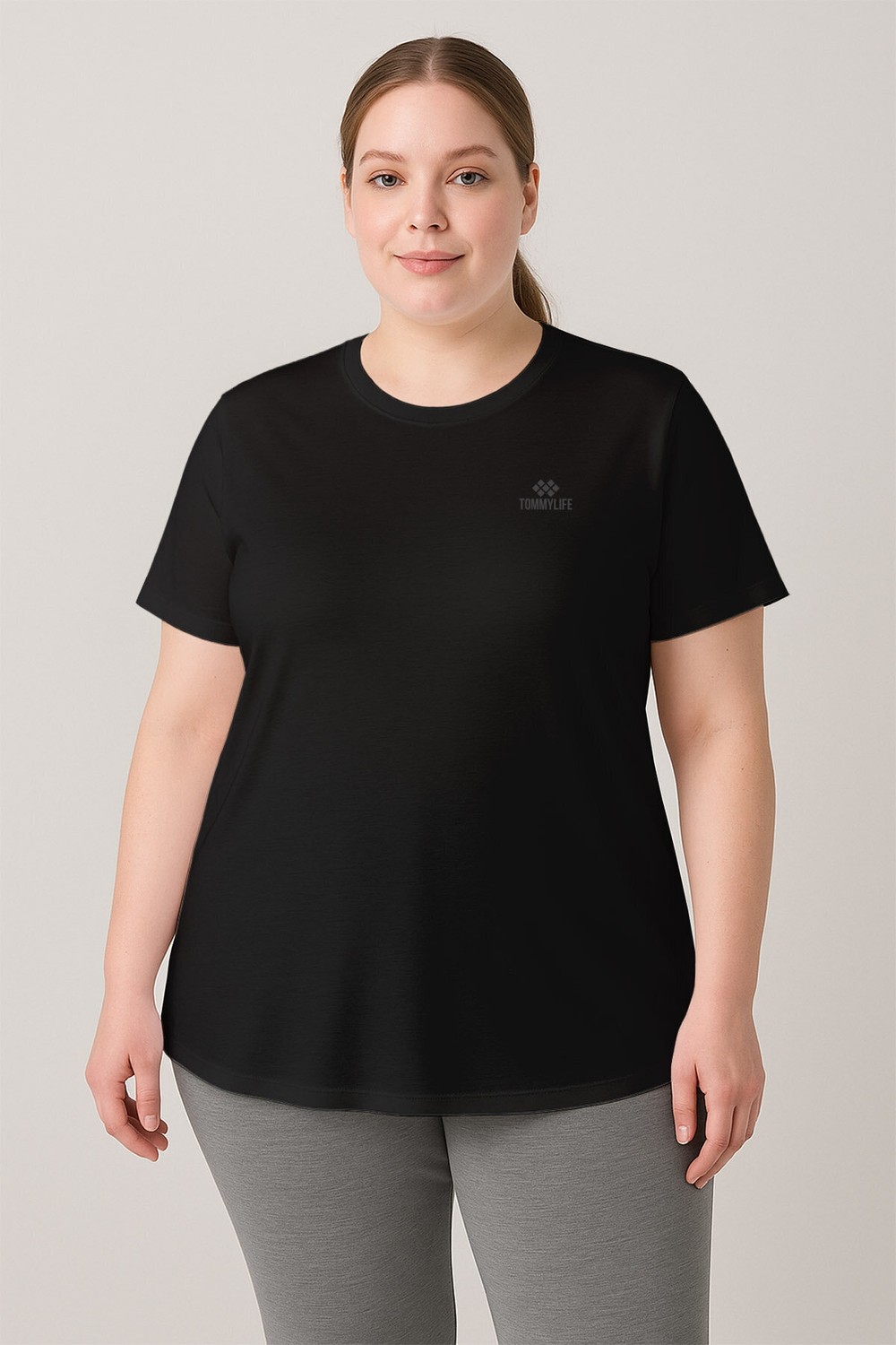 Tommy Life Rahat Form 3lü Paket Siyah-Beyaz-Haki Büyük Beden Performans Kadın T-Shirt-97308 görsel 2