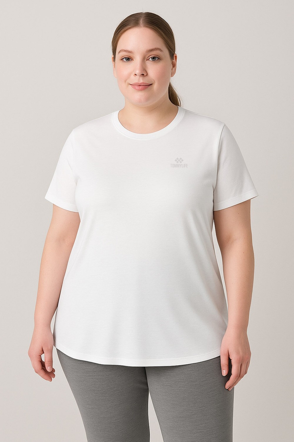 Tommy Life Rahat Form 3lü Paket Siyah-Beyaz-Haki Büyük Beden Performans Kadın T-Shirt-97308 görsel 3