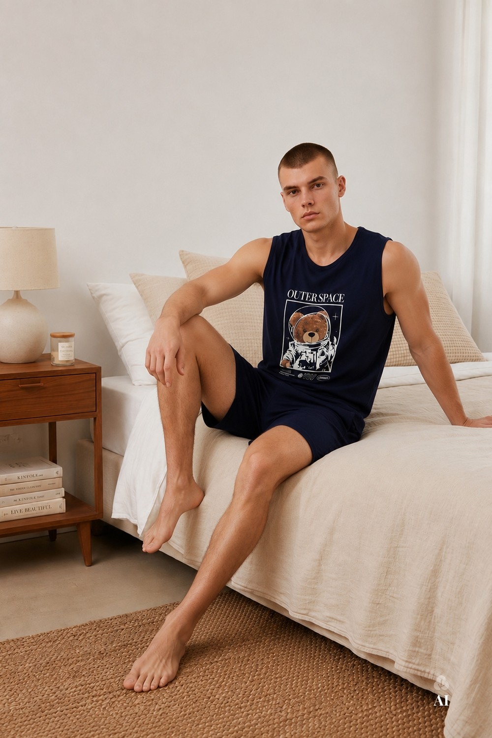 Koza İç Giyim Erkek Pamuklu Sıfır Kollu Baskı Detaylı Şortlu Pijama Takımı