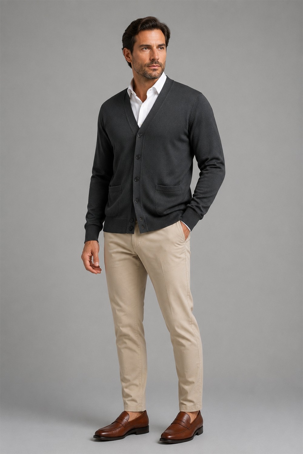 Beyome Erkek %100 Cotton V Yaka Düğmeli Hırka-Süveter Yandan Cepli Triko Günlük Şık Rahat Kesim görsel 6