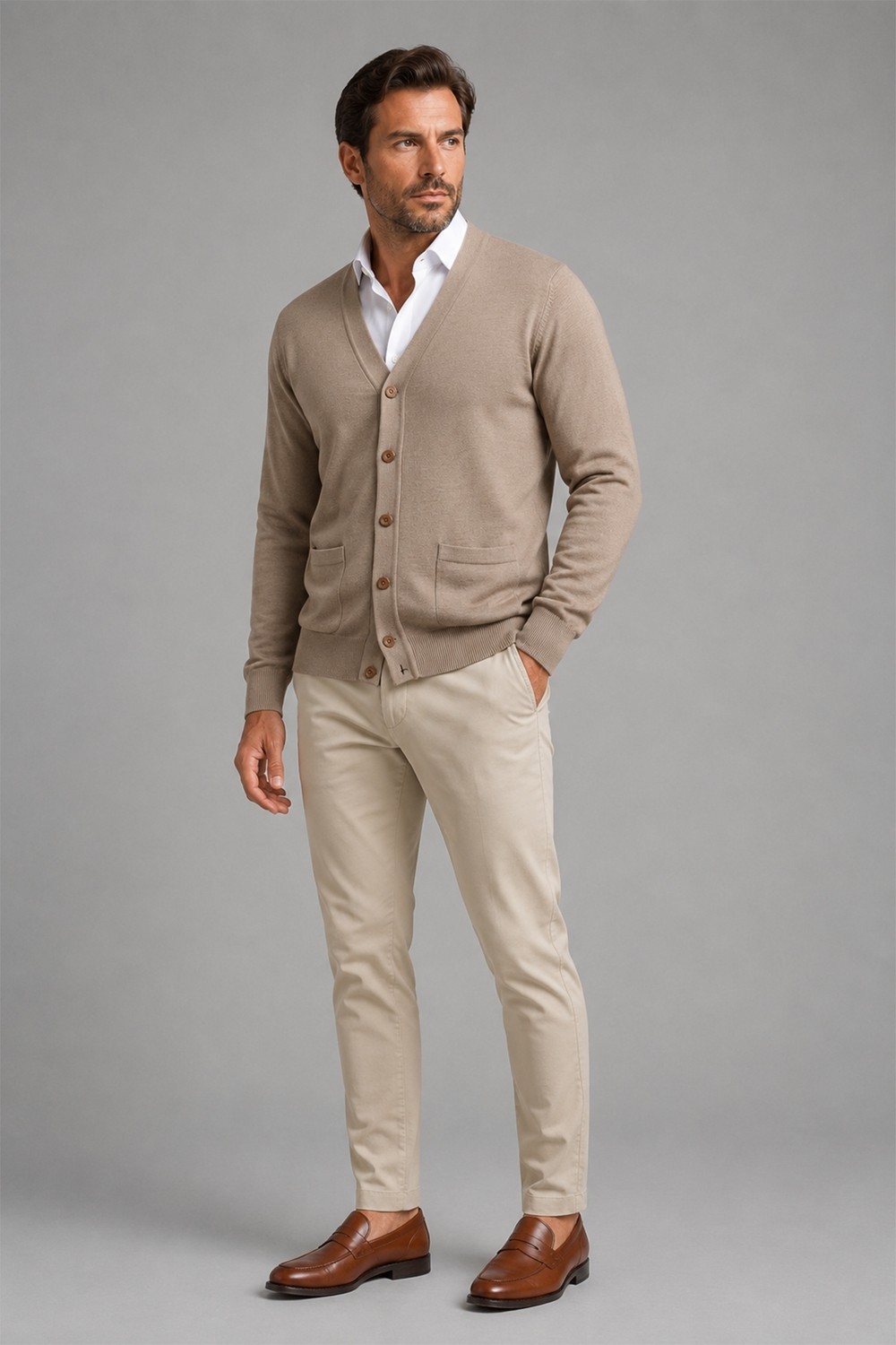Beyome Erkek %100 Cotton V Yaka Düğmeli Hırka-Süveter Yandan Cepli Triko Günlük Şık Rahat Kesim görsel 8