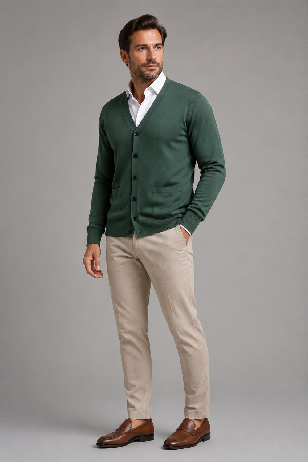 Beyome Erkek %100 Cotton V Yaka Düğmeli Hırka-Süveter Yandan Cepli Triko Günlük Şık Rahat Kesim