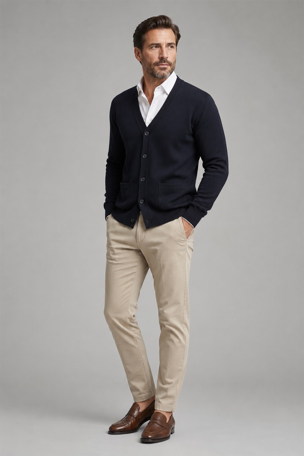 Beyome Erkek %100 Cotton V Yaka Düğmeli Hırka-Süveter Yandan Cepli Triko Günlük Şık Rahat Kesim