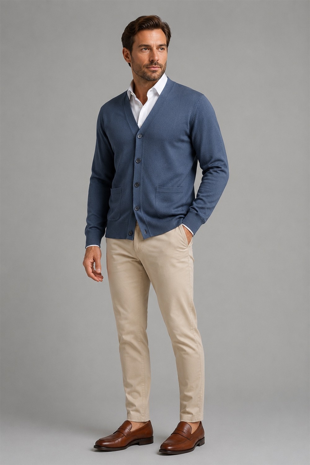 Beyome Erkek %100 Cotton V Yaka Düğmeli Hırka-Süveter Yandan Cepli Triko Günlük Şık Rahat Kesim