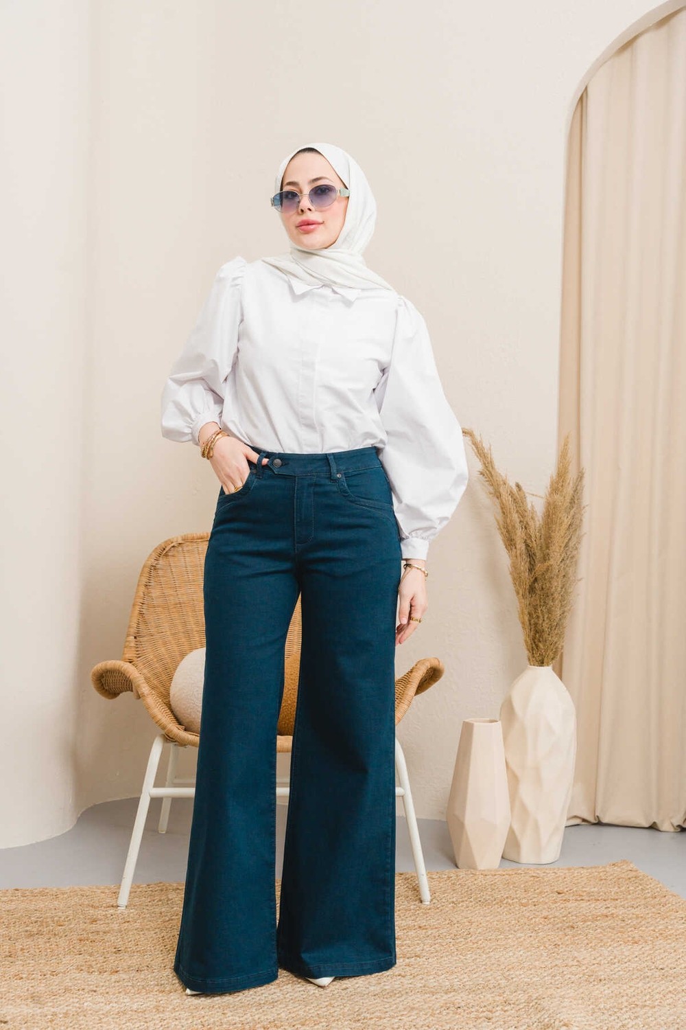 Neways 1067-DENIM Bol Paça Pantolon Petrol görsel 2