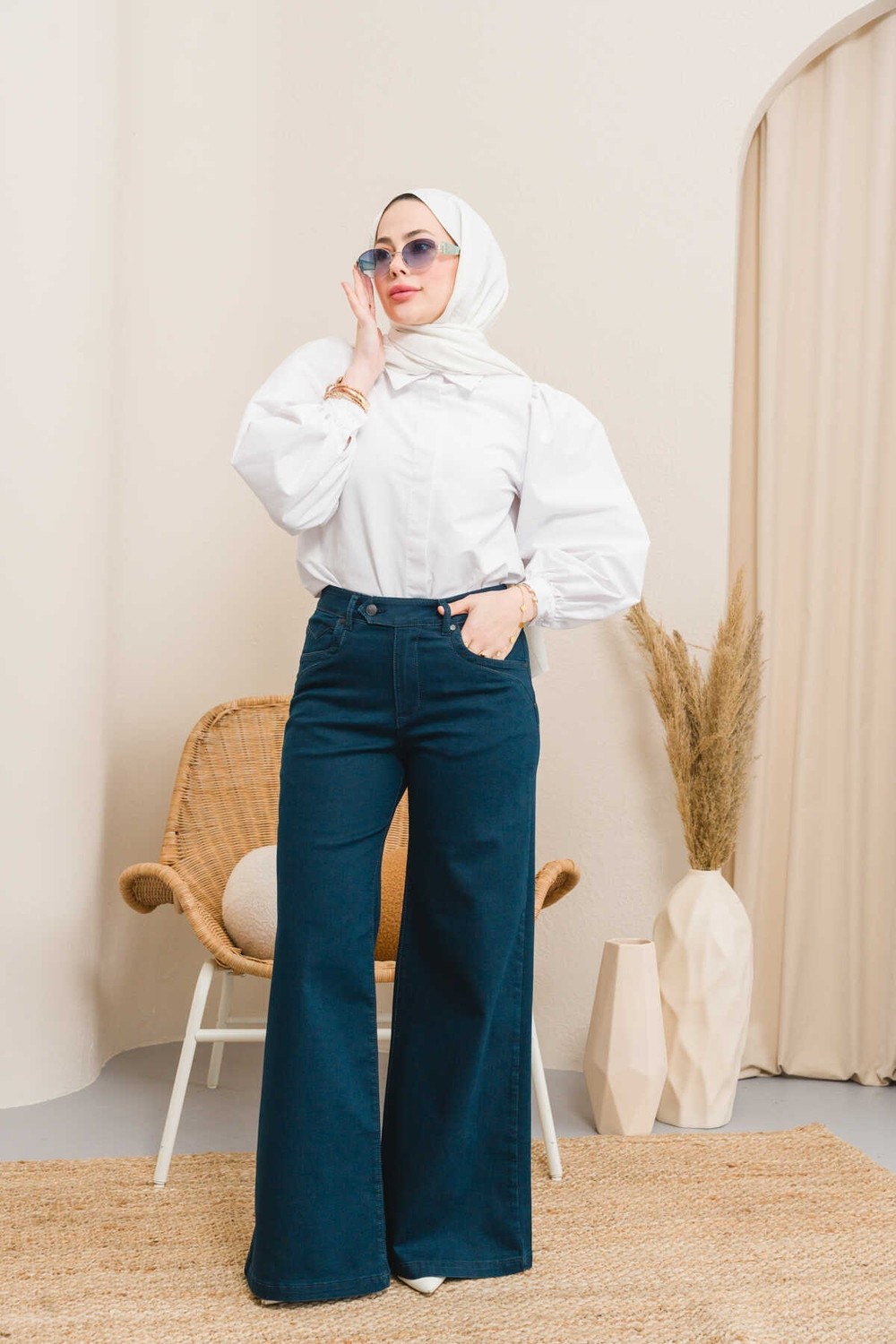 Neways 1067-DENIM Bol Paça Pantolon Petrol görsel 3