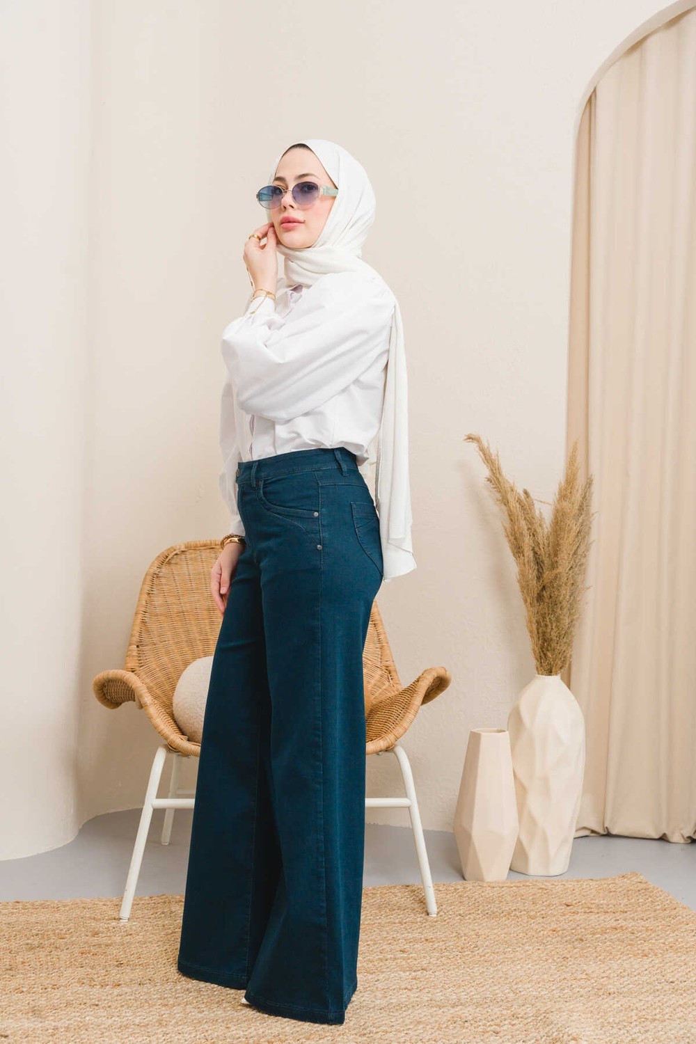Neways 1067-DENIM Bol Paça Pantolon Petrol görsel 4