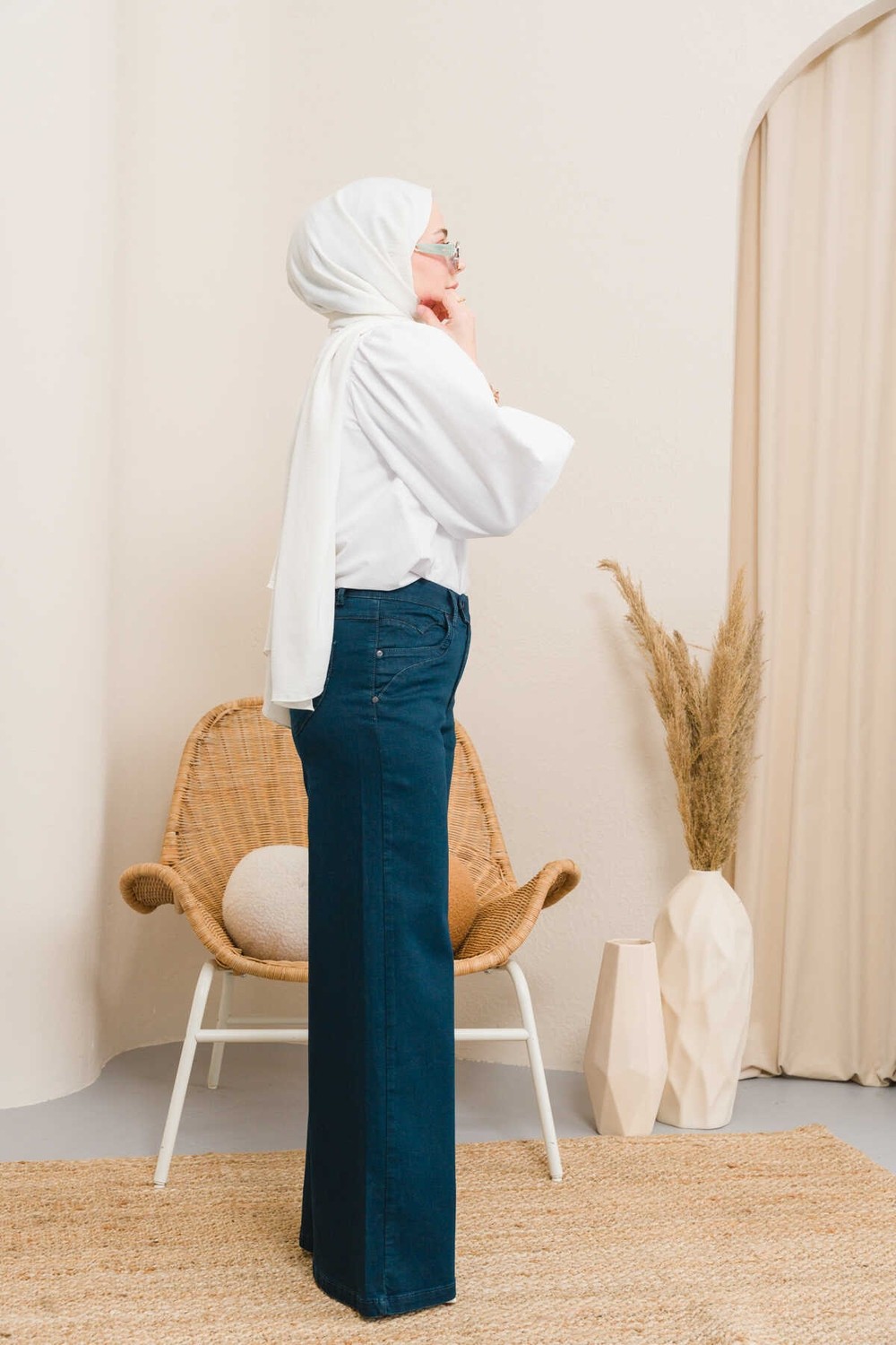 Neways 1067-DENIM Bol Paça Pantolon Petrol görsel 5