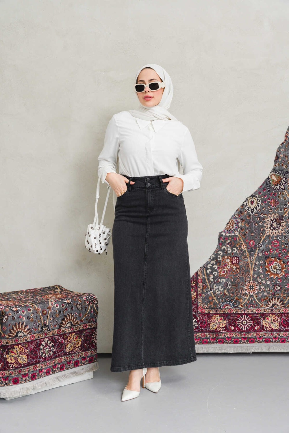 Neways 2254-DENIM Klasik Etek Füme görsel 2