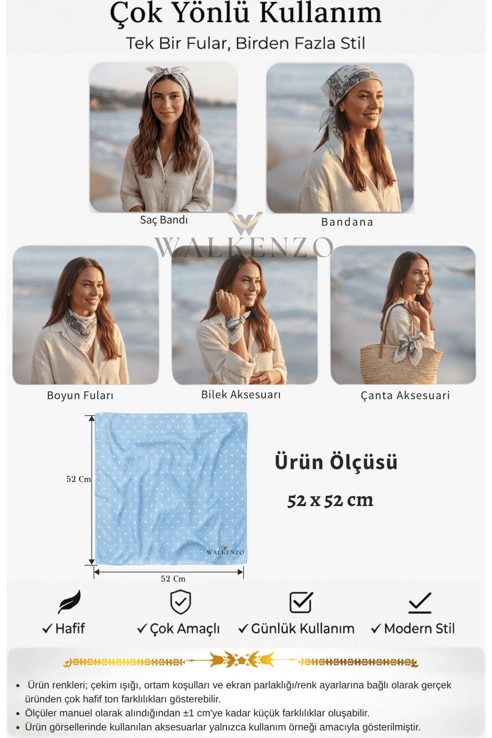 Walkenzo Anchor Çapa Desenli %100 Pamuklu Çok Amaçlı Bandana Fular görsel 8
