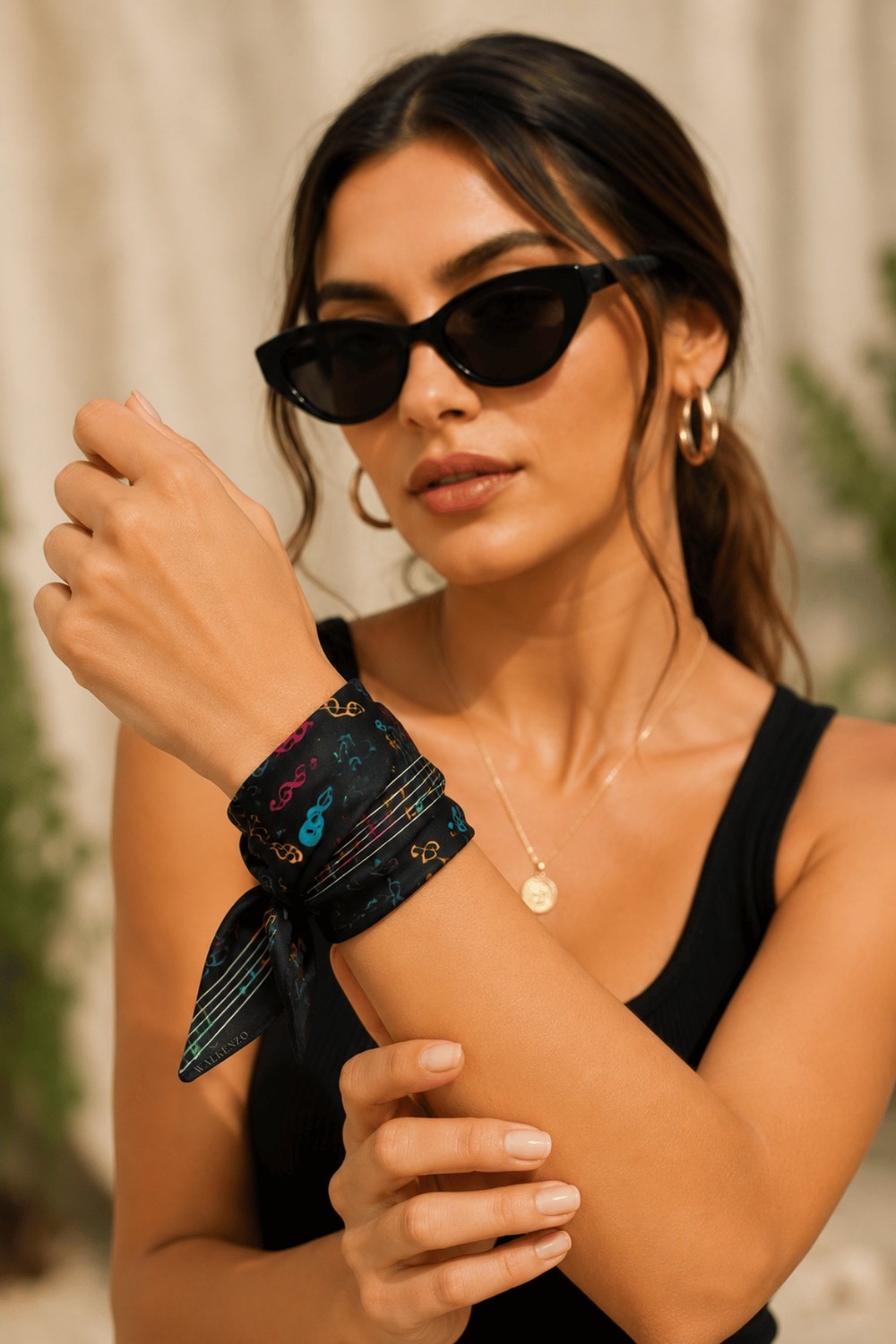 Walkenzo Nota ve Gitar Desenli %100 Pamuklu Çok Amaçlı Bandana Fular görsel 3