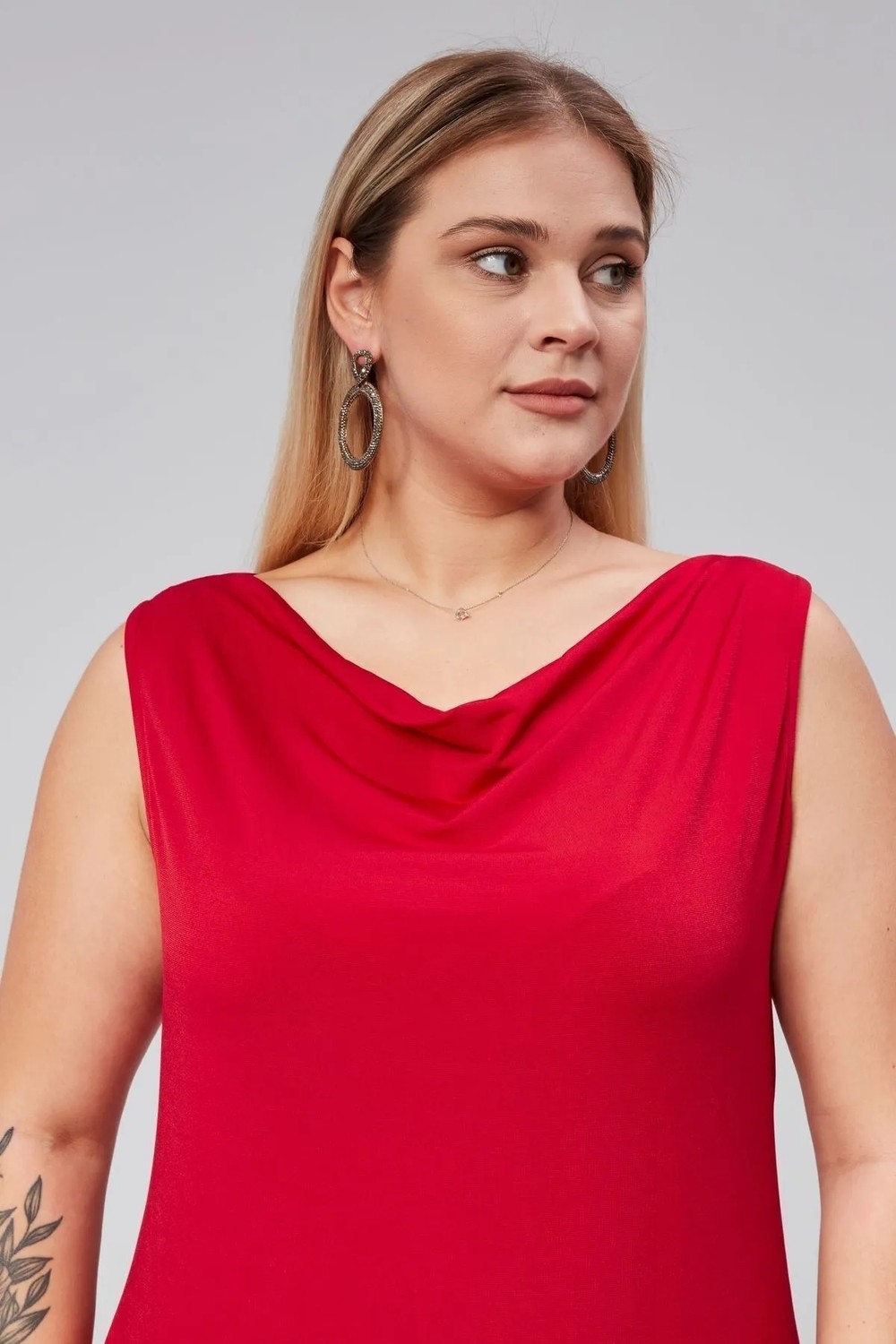 Sea Moda Degaje Yaka Sandy Büyük Beden Kadın Basic Bluz 4 Mevsim Rahat Kullanım Şık Atlet-Kırmızı görsel 6