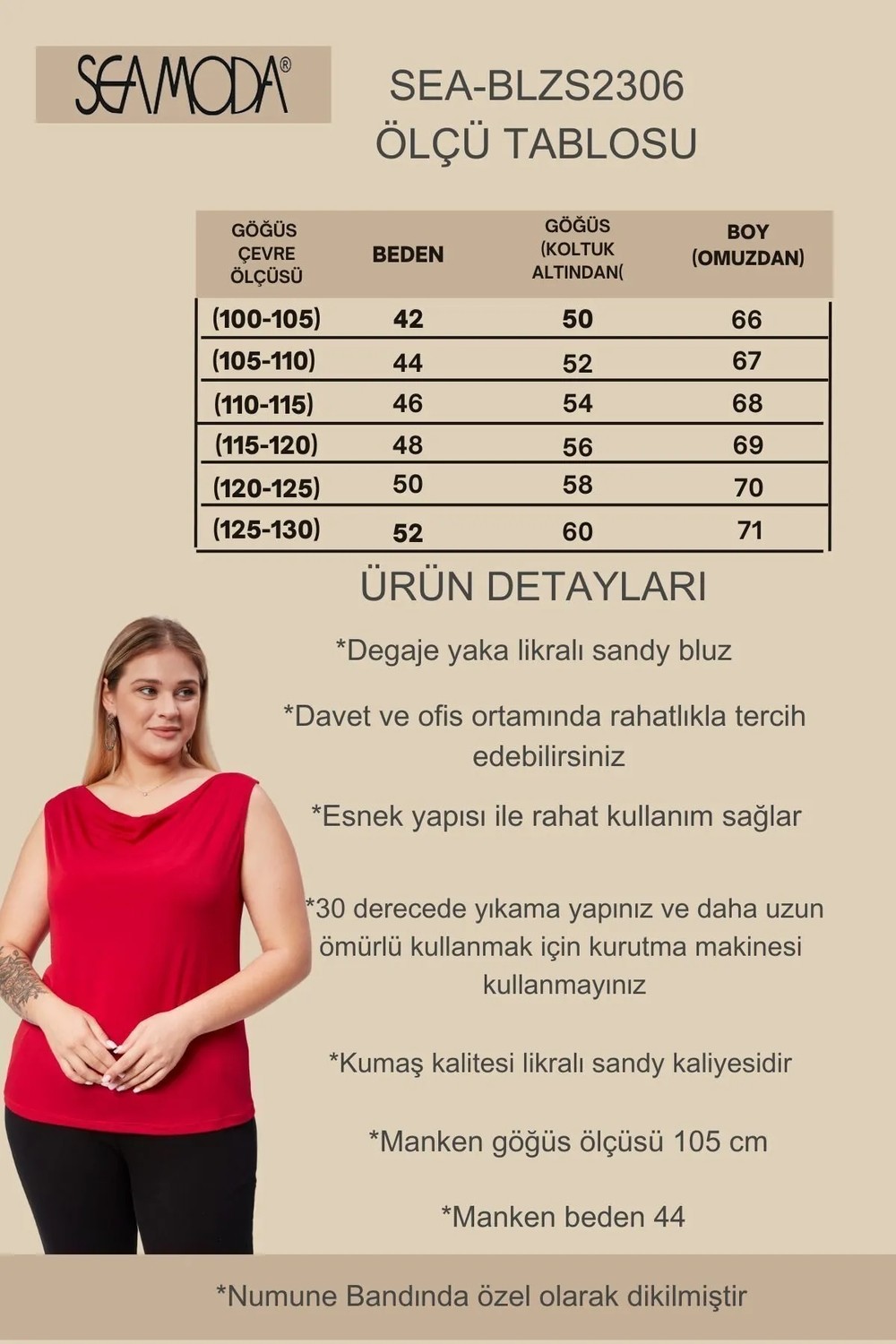 Sea Moda Degaje Yaka Sandy Büyük Beden Kadın Basic Bluz 4 Mevsim Rahat Kullanım Şık Atlet-Kırmızı görsel 8