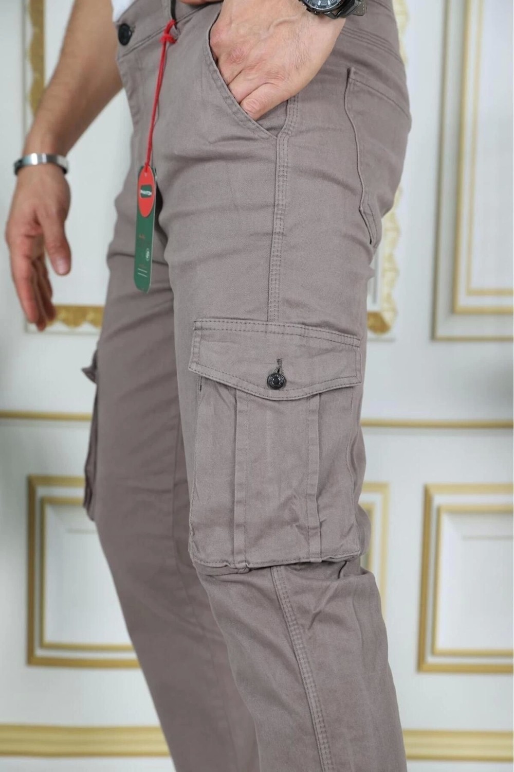 PHANTOM JEANS Erkek Füme Likralı Kargo Pantolon Esnek Gabardin/kanvas Körüklü Cep Komando Kargo Cep Şık Pantolon görsel 6