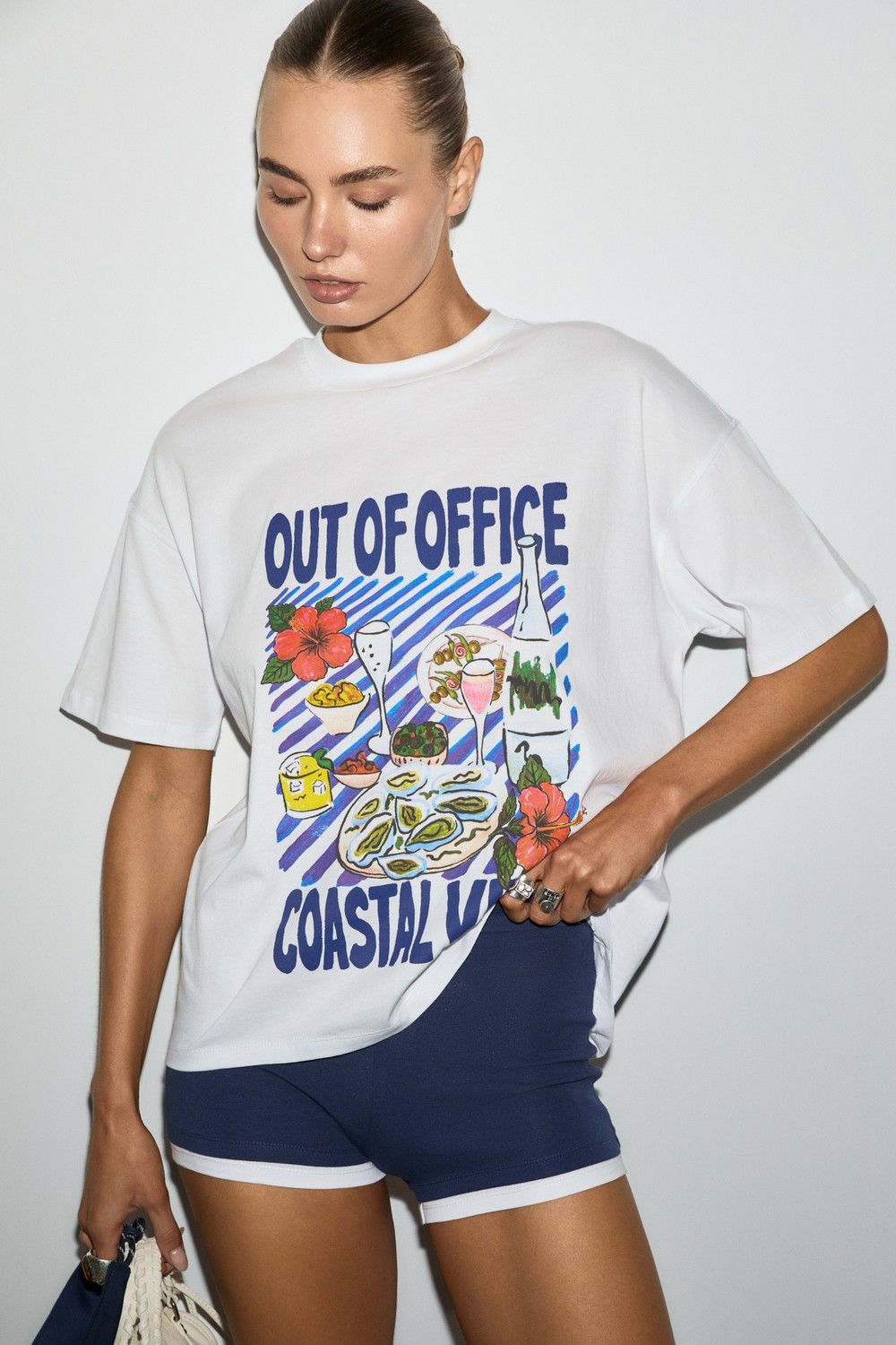 Grimelange Wuna Kadın Yumuşak Kumaşlı %100 Organik Pamuklu Baskı Detaylı Beyaz T-Shirt görsel 7