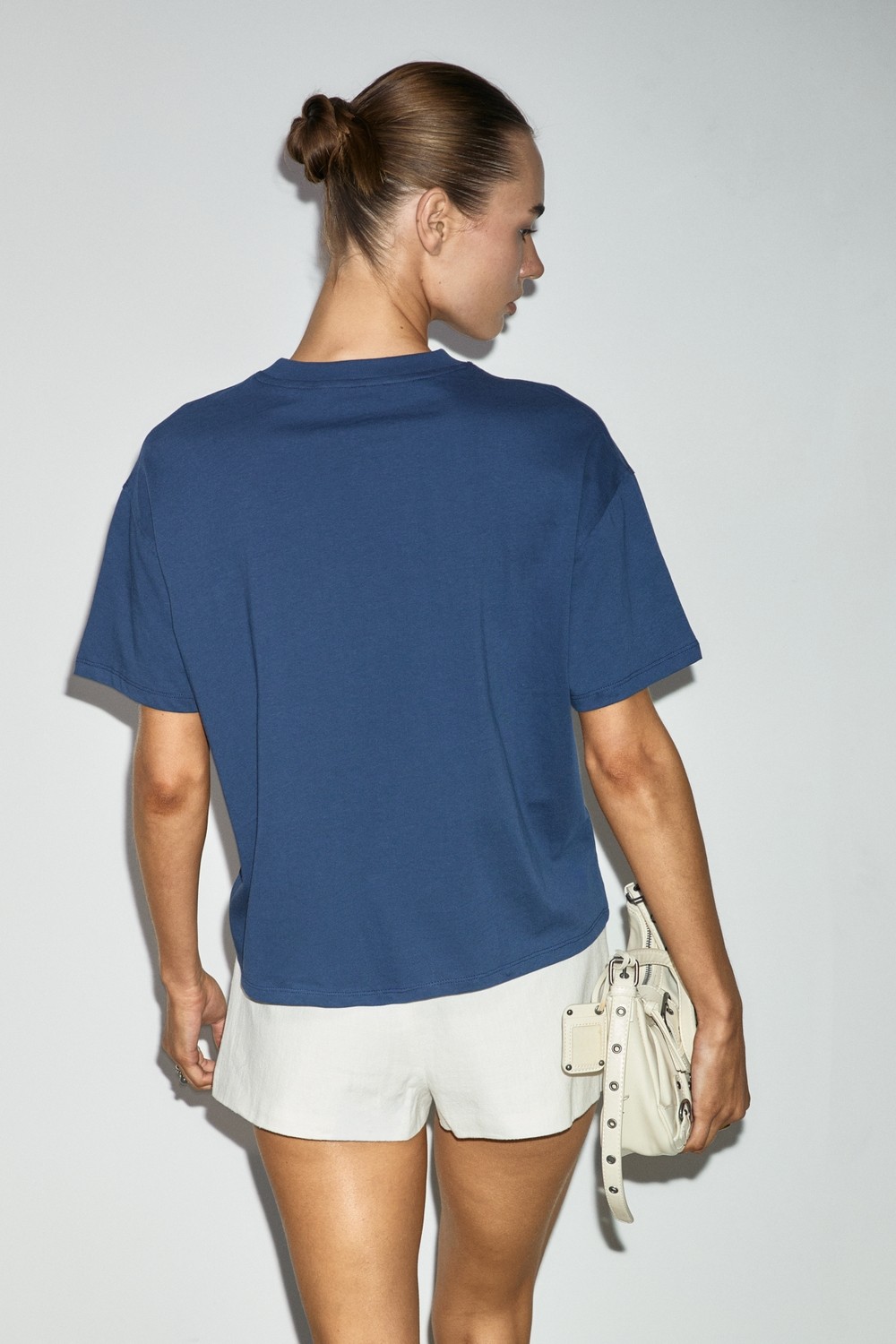 Grimelange Cascaıs Kadın %100 Organik Pamuklu Patch Detaylı Regular Fit Lacivert T-Shirt görsel 5