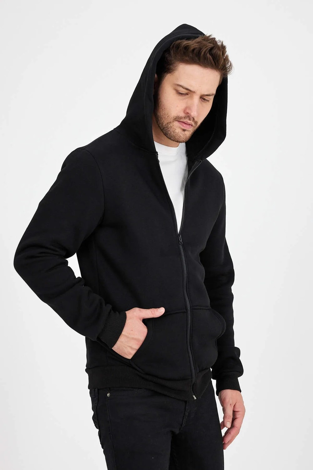 Clipman Erkek Slim Fit Örgü 3 Iplik Fermuarlı Polar Hırka Siyah görsel 6