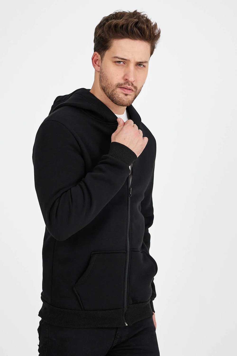 Clipman Erkek Slim Fit Örgü 3 Iplik Fermuarlı Polar Hırka Siyah görsel 7