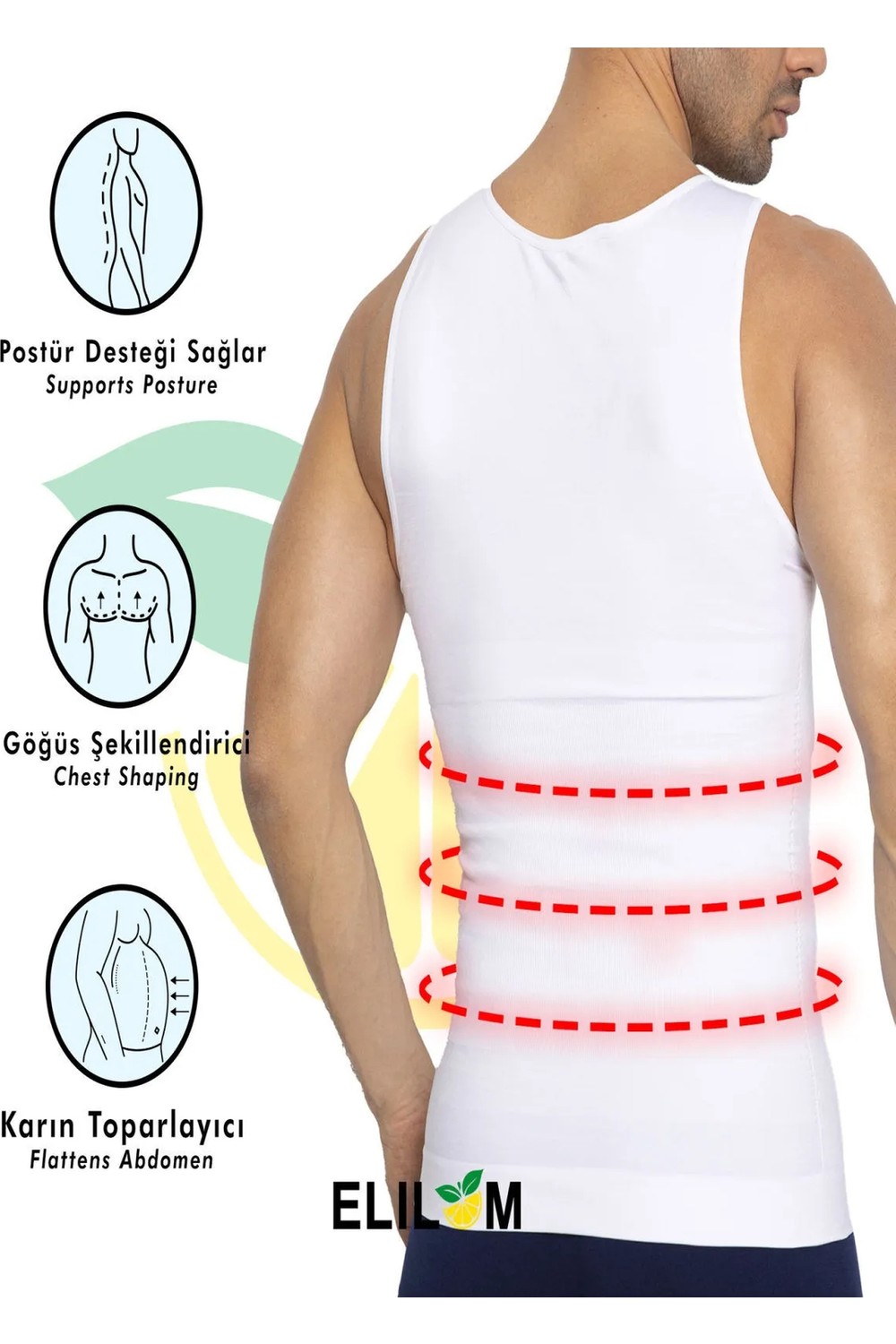 Elilom Yukka Erkek Korse Shapewear Atlet Göbek ve Göğüs Toparlayıcı Dik Duruş Sıkılaştırıcı Fit görsel 5