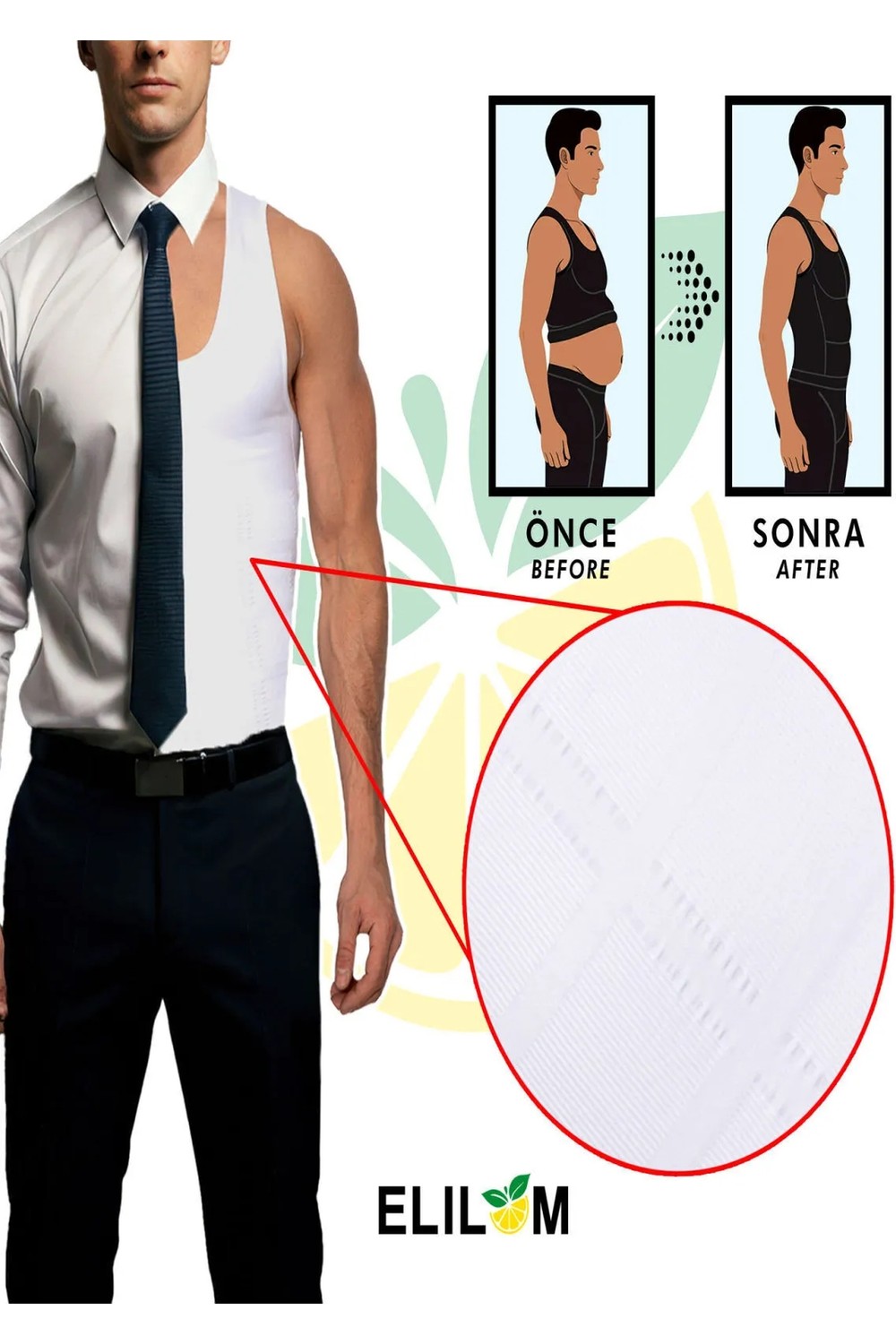 Elilom Yukka Erkek Korse Shapewear Atlet Göbek ve Göğüs Toparlayıcı Dik Duruş Sıkılaştırıcı Fit görsel 6