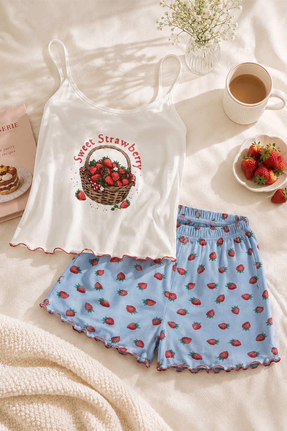 Koza İç Giyim Kadın Ince Askılı Desenli Pamuklu Şortlu Pijama Takımı