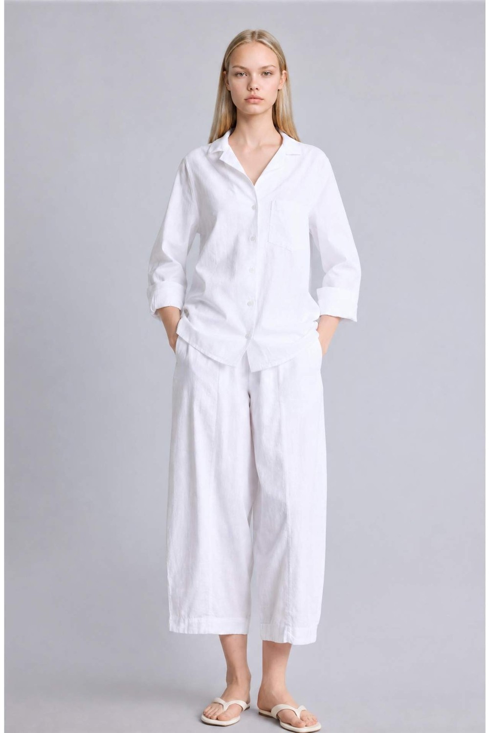 DeFacto Oversize Pijama Yaka Keten Karışımlı Uzun Kollu Pembe Gömlek I1000AX26HS görsel 4