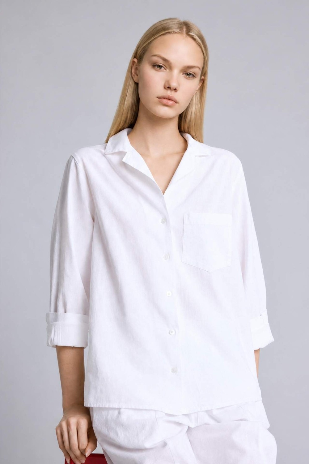 DeFacto Oversize Pijama Yaka Keten Karışımlı Uzun Kollu Pembe Gömlek I1000AX26HS görsel 5
