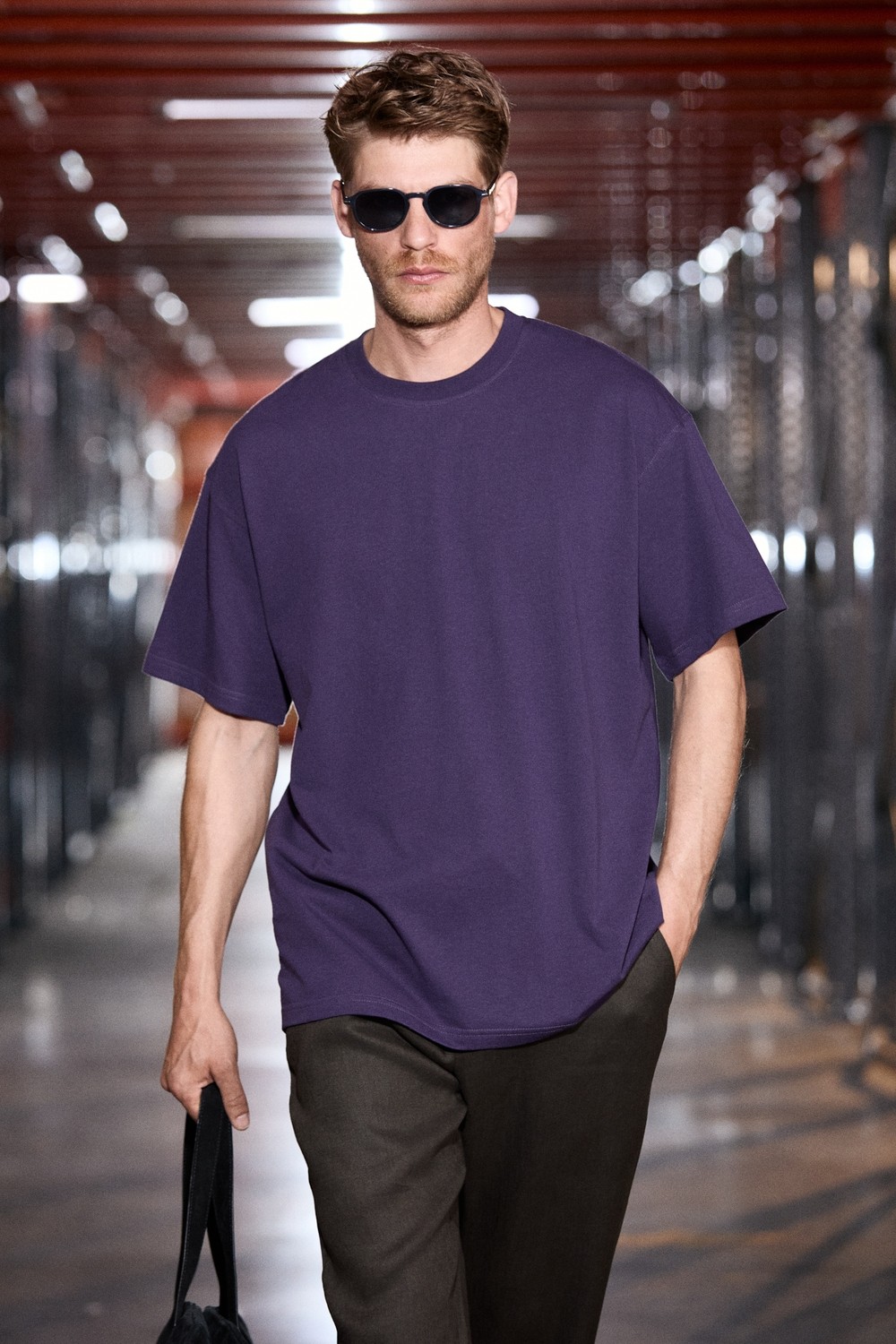 Grimelange Jett Erkek Oversize Fit %100 Organik Pamuk Kalın Dokulu Bisiklet Yakalı Beyaz T-shirt