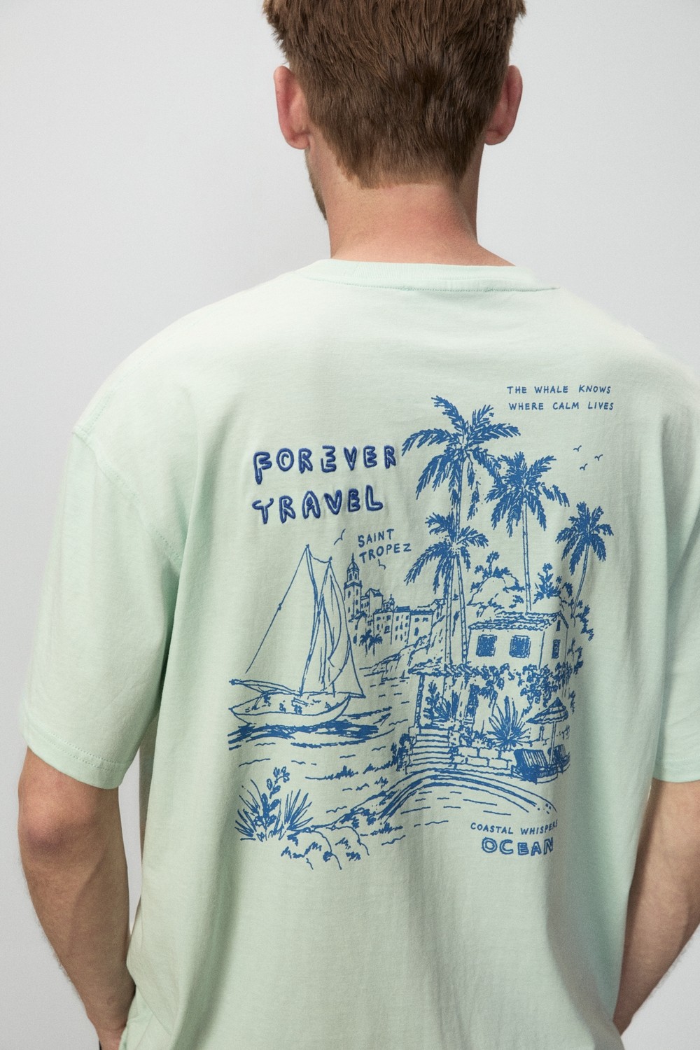 Grimelange Alonzo Erkek Oversize Fit %100 Pamuk Nakışlı Ve Baskılı Ekru T-shirt