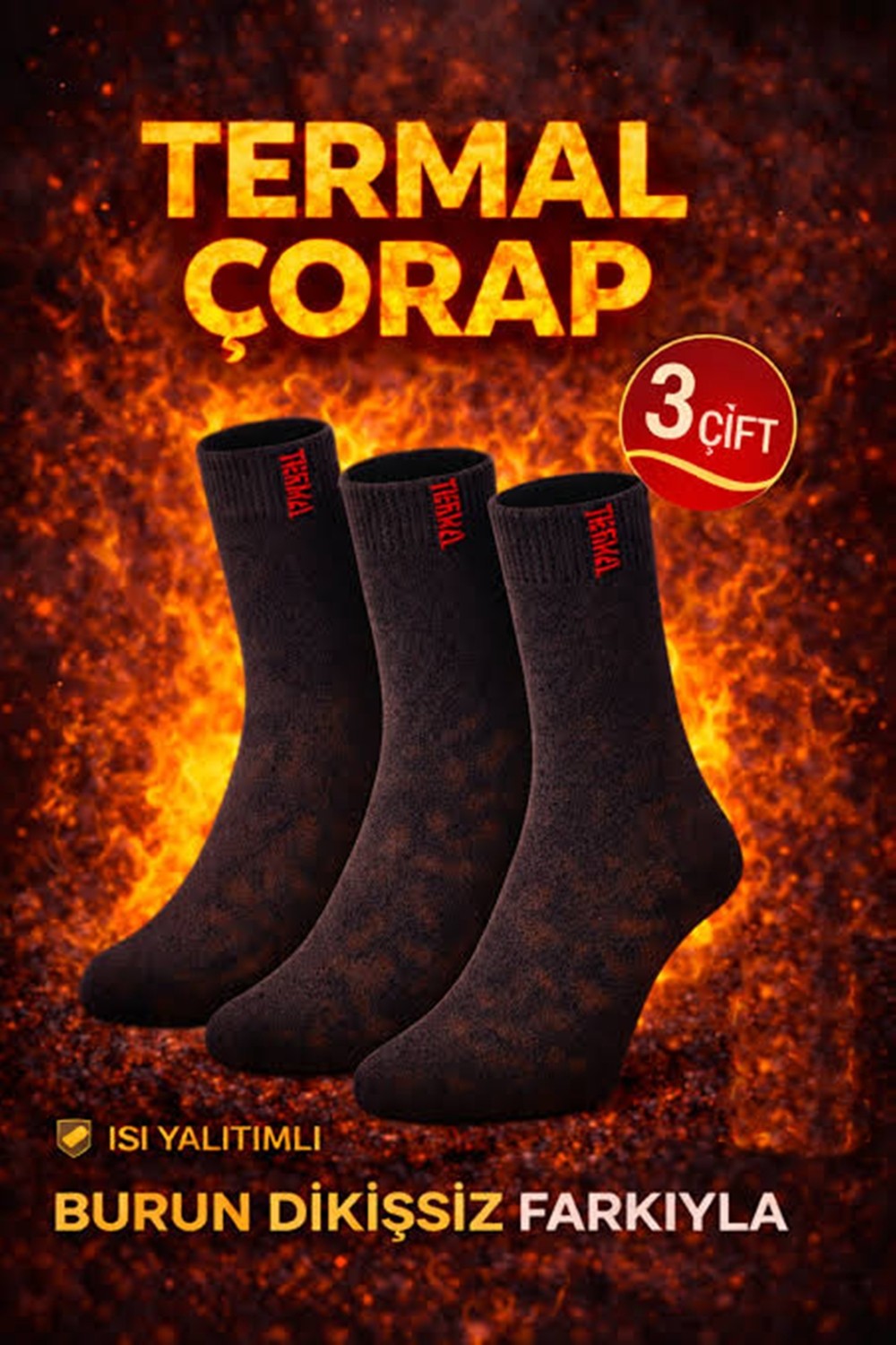 hankarayel 3'lü Paket Unisex Dikişsiz Termal Kışlık Kalın Havlu Çorap