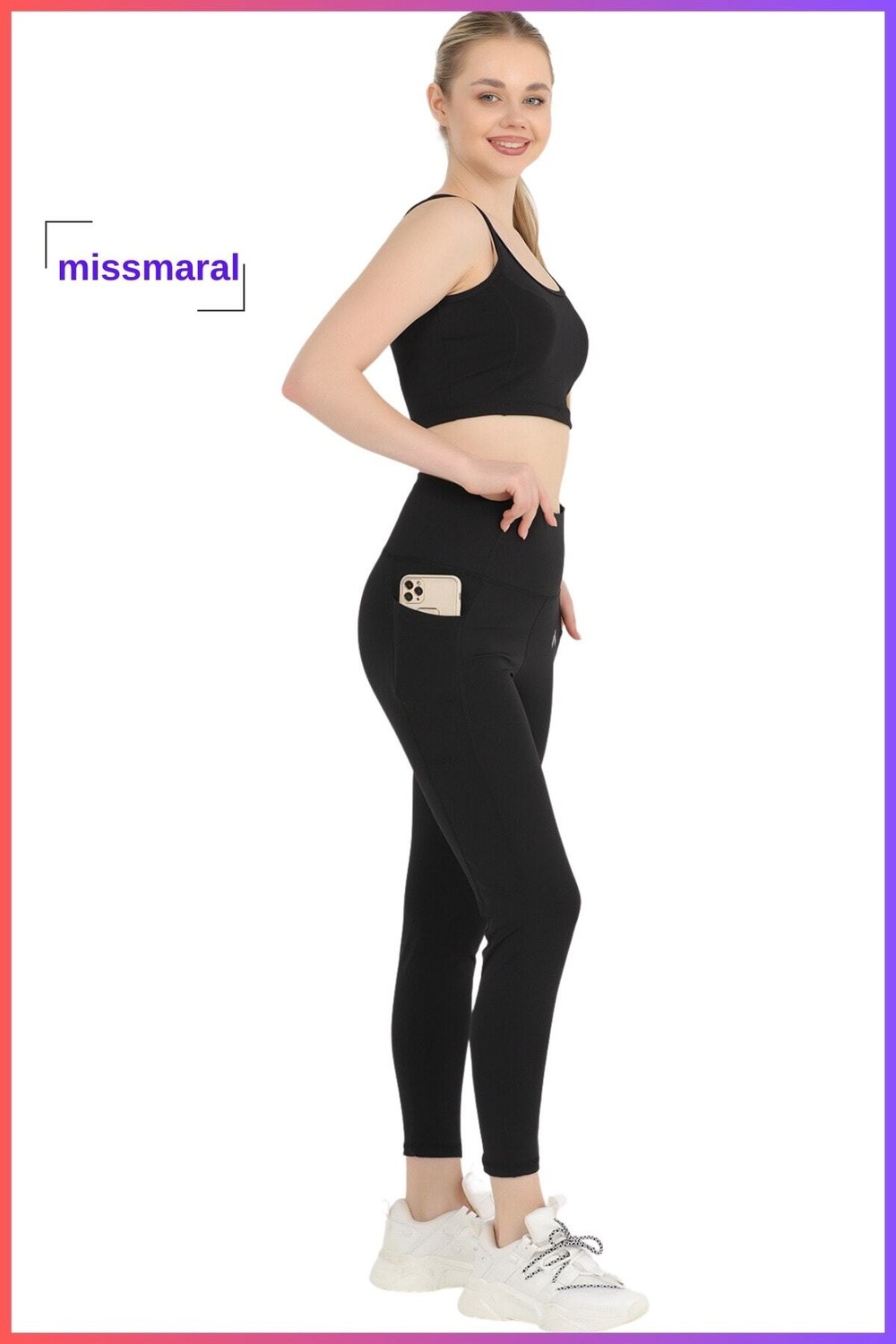 Miss Maral Kadın Siyah Yüksek Bel Toparlayıcı Çift Cepli Spor Tayt Bilek Boy Slim Fit Görünüm 1057 görsel 6