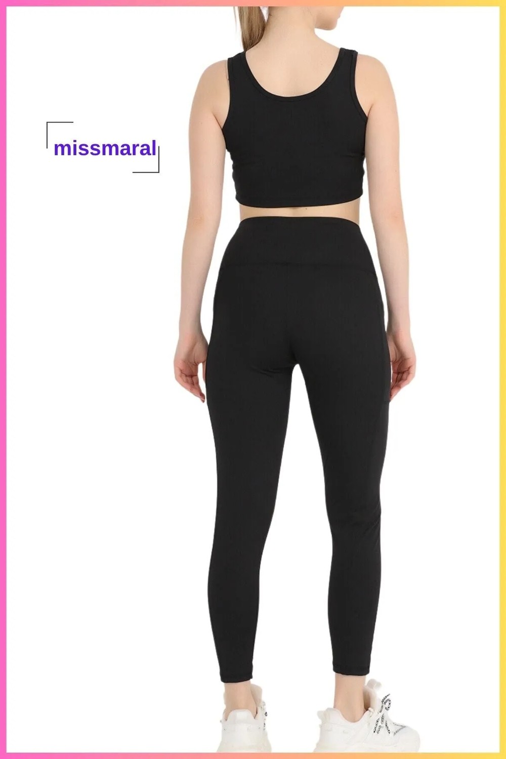 Miss Maral Kadın Siyah Yüksek Bel Toparlayıcı Çift Cepli Spor Tayt Bilek Boy Slim Fit Görünüm 1057 görsel 7