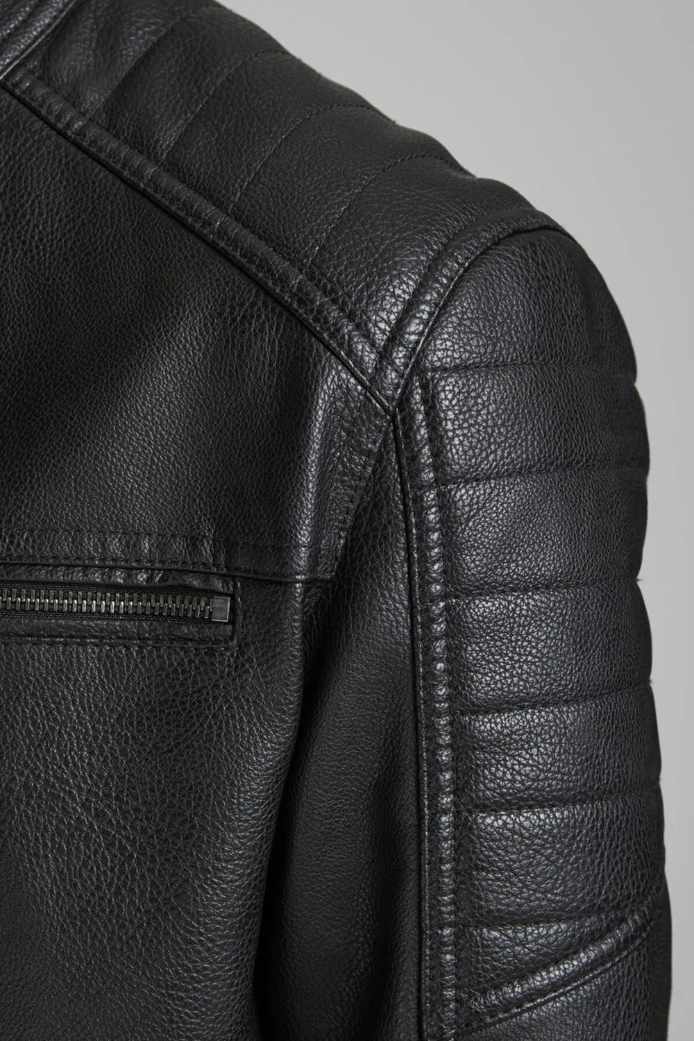 Jack & Jones Erkek Deri Ceket Suni Deri 3XL Uzun Kol Siyah Günlük Stil Cepli görsel 7