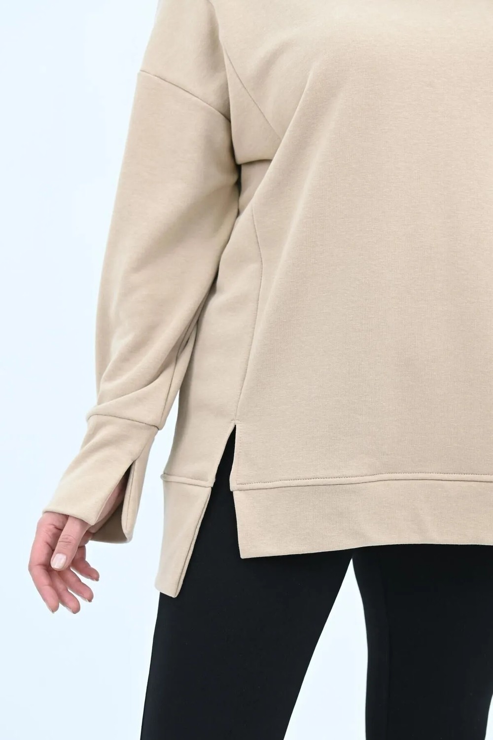 Koza Butik Kadın Büyük Beden Oversize Yırtmaç Detaylı Sweatshirt 1865-25 görsel 6