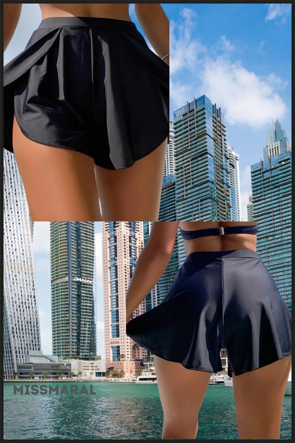 Miss Maral Kadın Siyah Deniz Havuz Şortu Etek Görünümlü Yırtmaçlı Şık Model Summer Beach Short HB11100 görsel 6