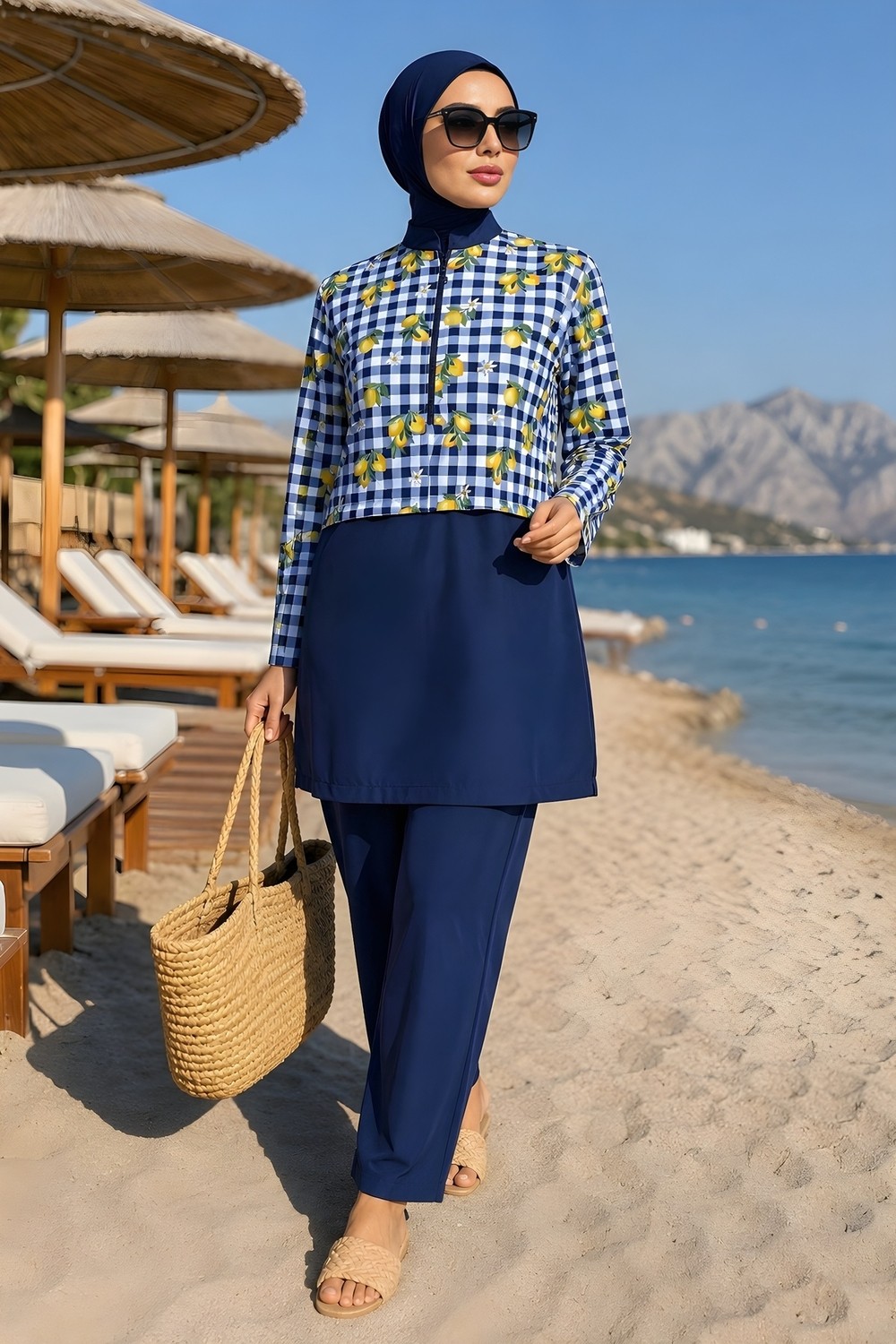 İmaj Butik Sarı /lacivert Su Geçirmez Tesettür 3'lü Mayo Takım