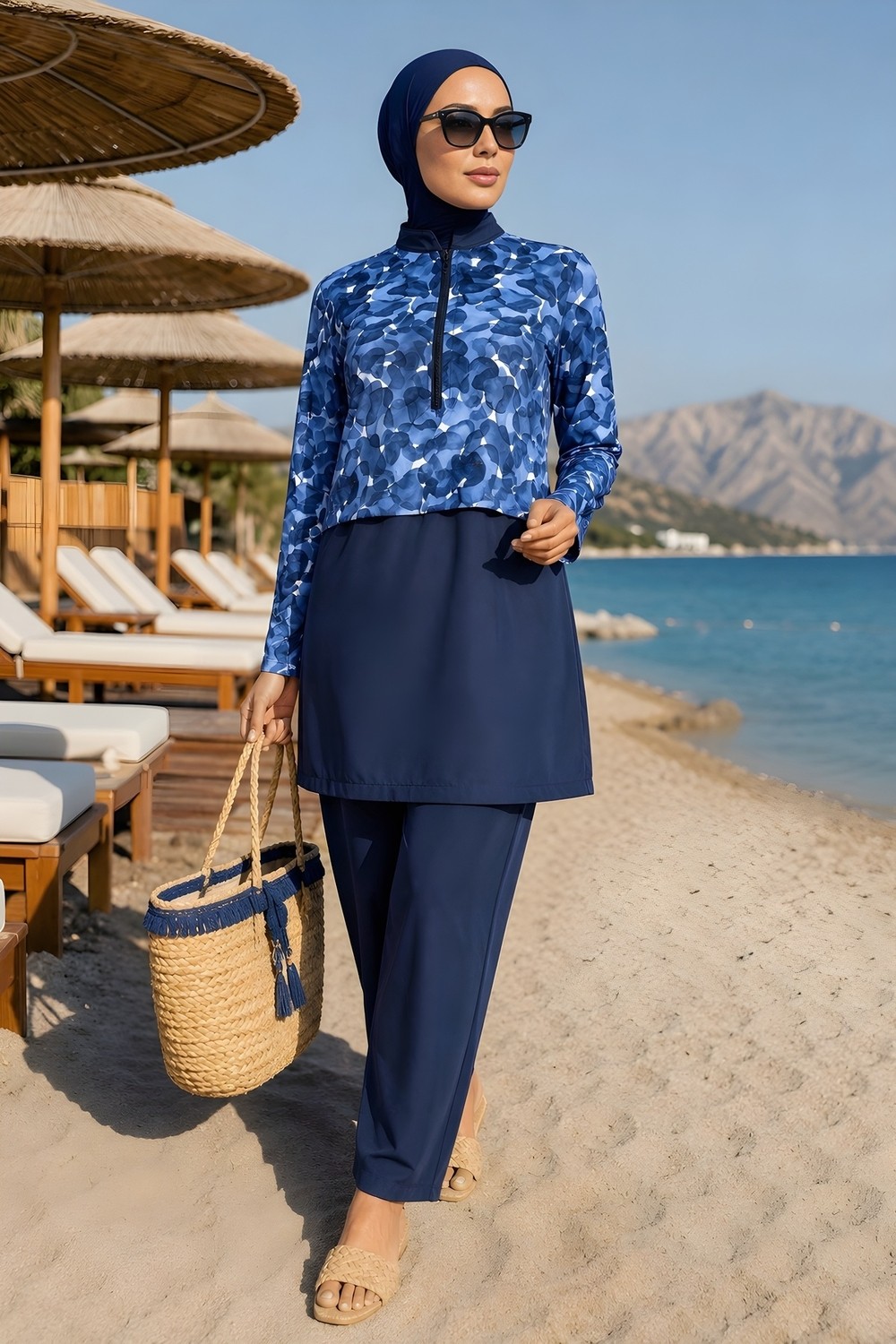 İmaj Butik Sarı /lacivert Su Geçirmez Tesettür 3'lü Mayo Takım görsel 3