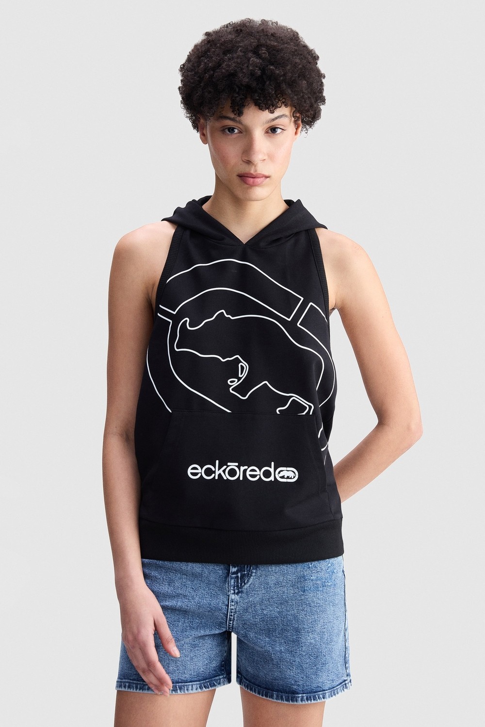 Ecko Unltd. Ecko Red Lucıas Loose Fit Kapüşonlu Kolsuz Baskılı 2 Iplik Kadın Siyah Sweatshirt