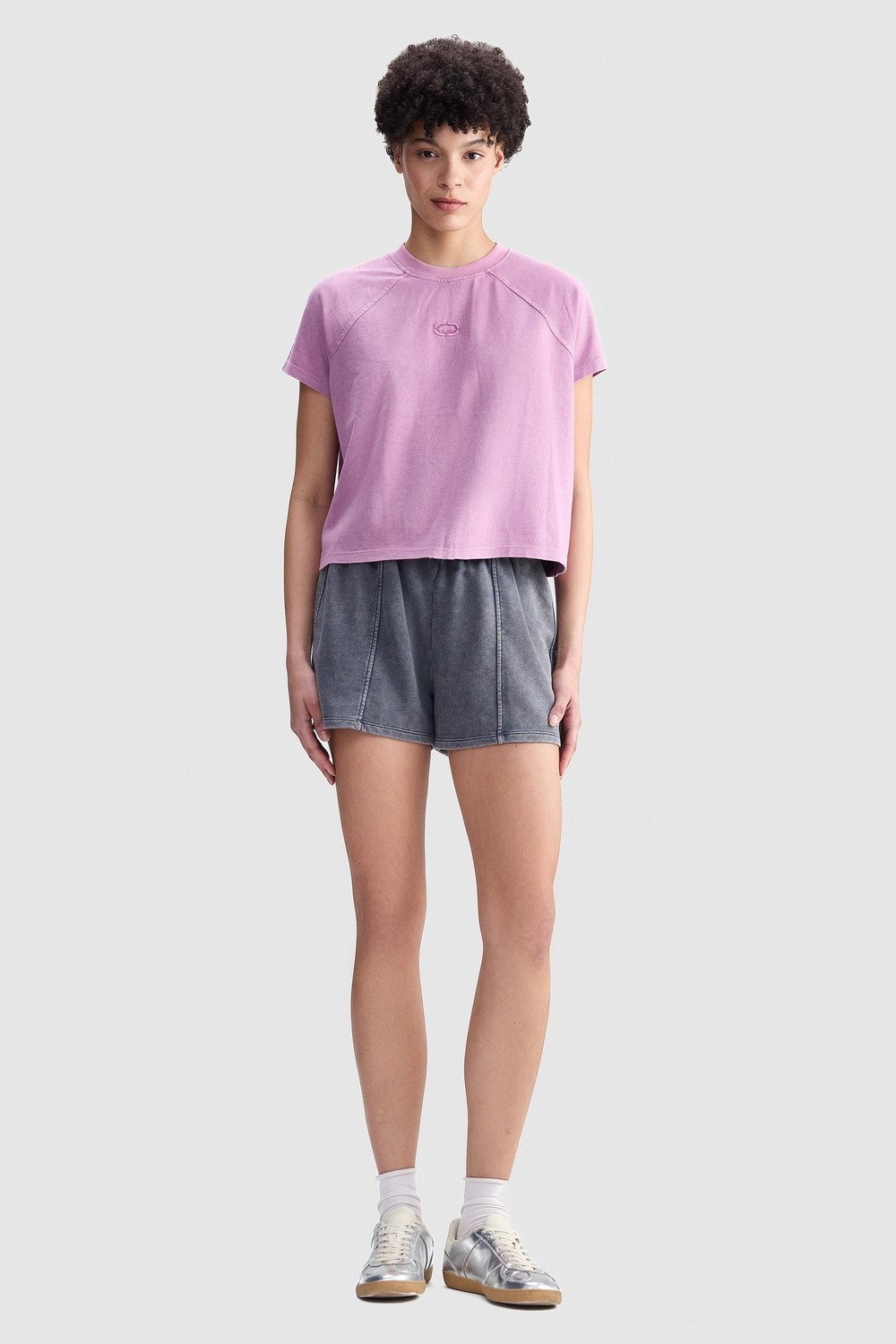 Ecko Unltd. Ecko Red Emery Loose Fit Mini Baskılı %100 Pamuk Kadın Mor Şort görsel 7