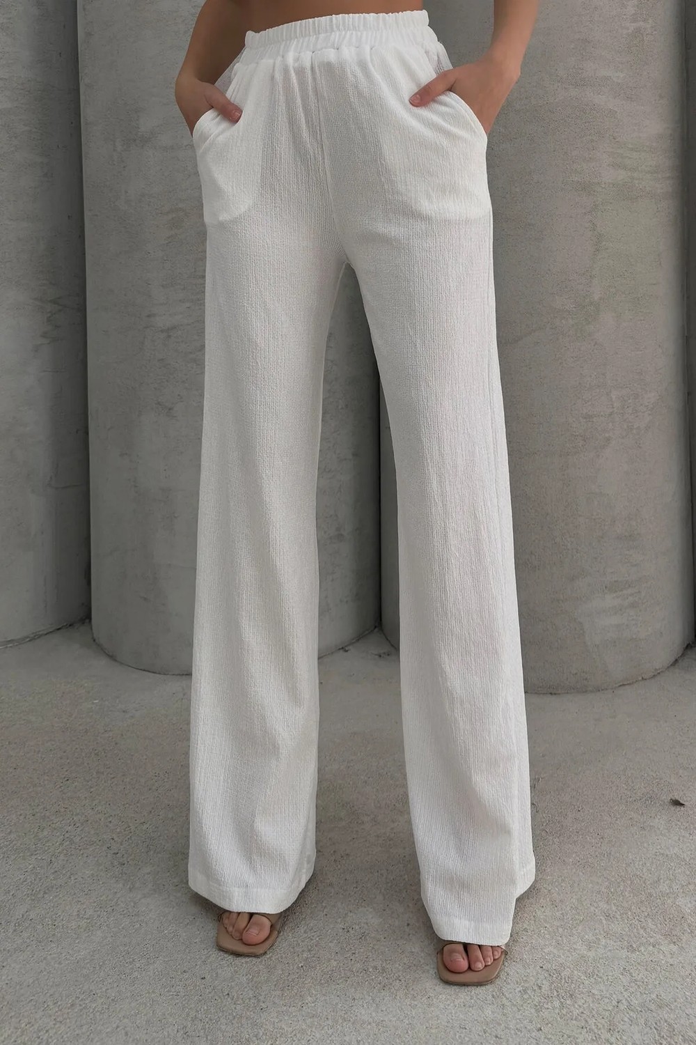 Lesa Wear Yumuşacık Yüksel Bel Geniş Paça Likralı Jarse Pantolon Flared görsel 6