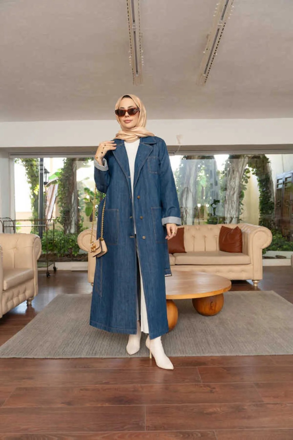 Neways Denim Ceket Koyu Mavi Kadın Kuşaklı Denim Malzeme ile Şık Tasarım görsel 6