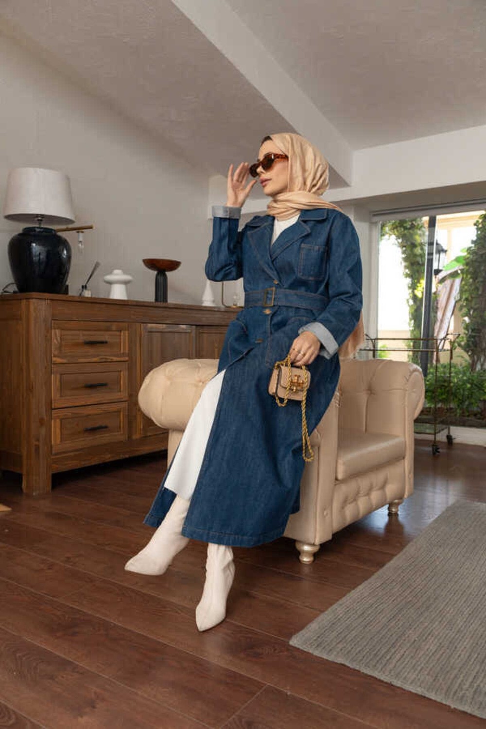 Neways Denim Ceket Koyu Mavi Kadın Kuşaklı Denim Malzeme ile Şık Tasarım görsel 8