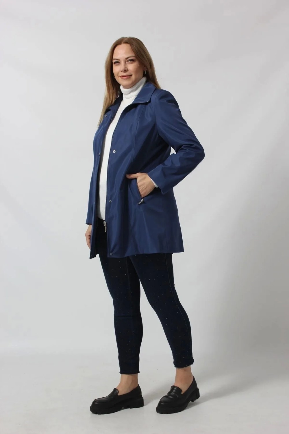 Moda Berray 1616 Lacivert Kadın Bondit Ceket Kapüşonlu ve Fermuarlı Cep Detaylı Regular Kalıp görsel 6
