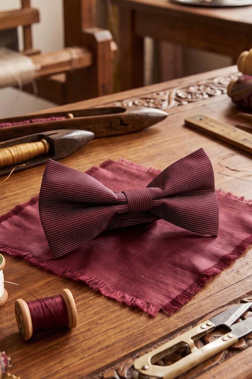 Kravatkolik Bordo Çizgi Ipek Papyon SB197