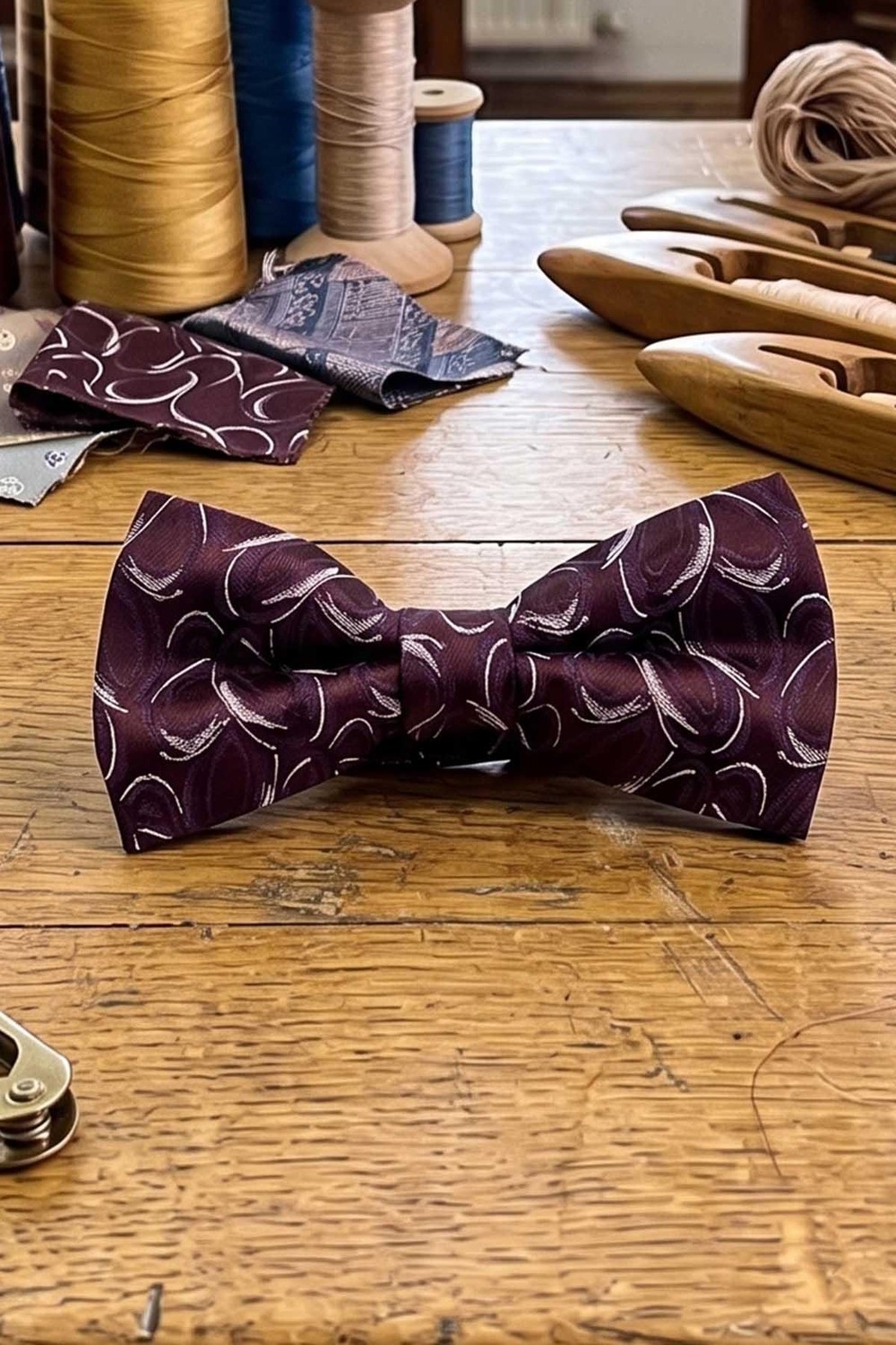 Kravatkolik Mürdüm Motif Ipek Papyon SB205