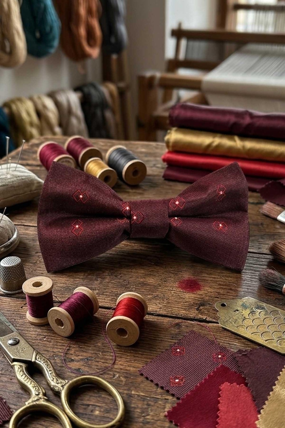Kravatkolik Bordo Motif Ipek Papyon SB184