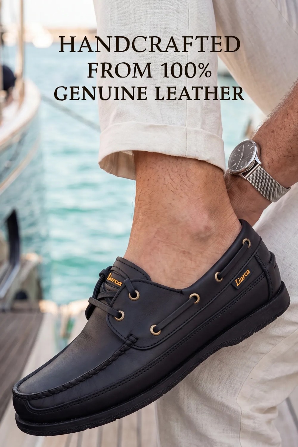 Liarca Blue Boy Marina, Siyah Hakiki Deri Lüks Erkek Tekne Ayakkabısı, Makosen, Loafer ve Casuall Ayakkabısı (40-46 Numara)