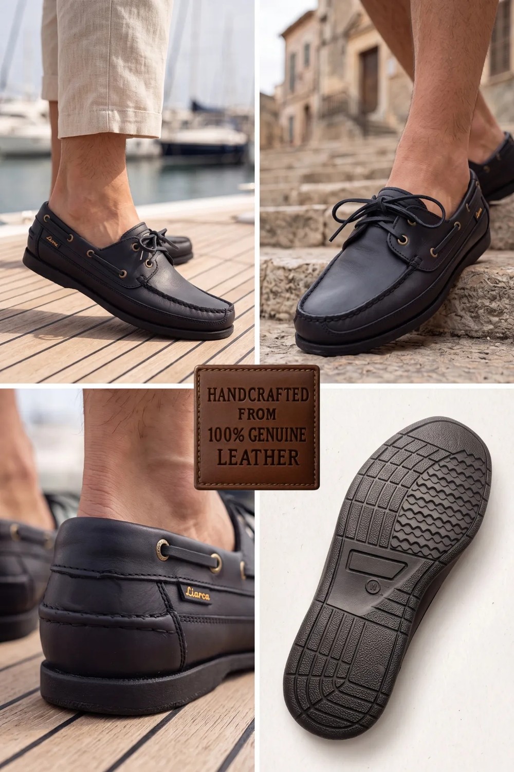 Liarca Blue Boy Marina, Siyah Hakiki Deri Lüks Erkek Tekne Ayakkabısı, Makosen, Loafer ve Casuall Ayakkabısı (40-46 Numara) görsel 3