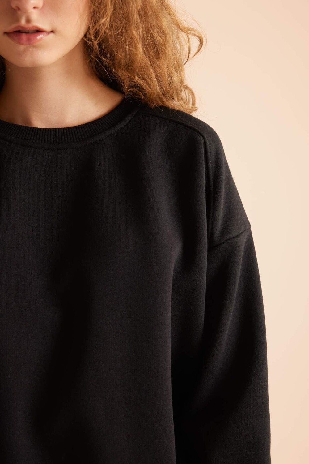 DeFacto Oversize Geniş Kalıp Bisiklet Yaka Basic Düz Kalın Gri Sweatshirt D9022AXNS görsel 8